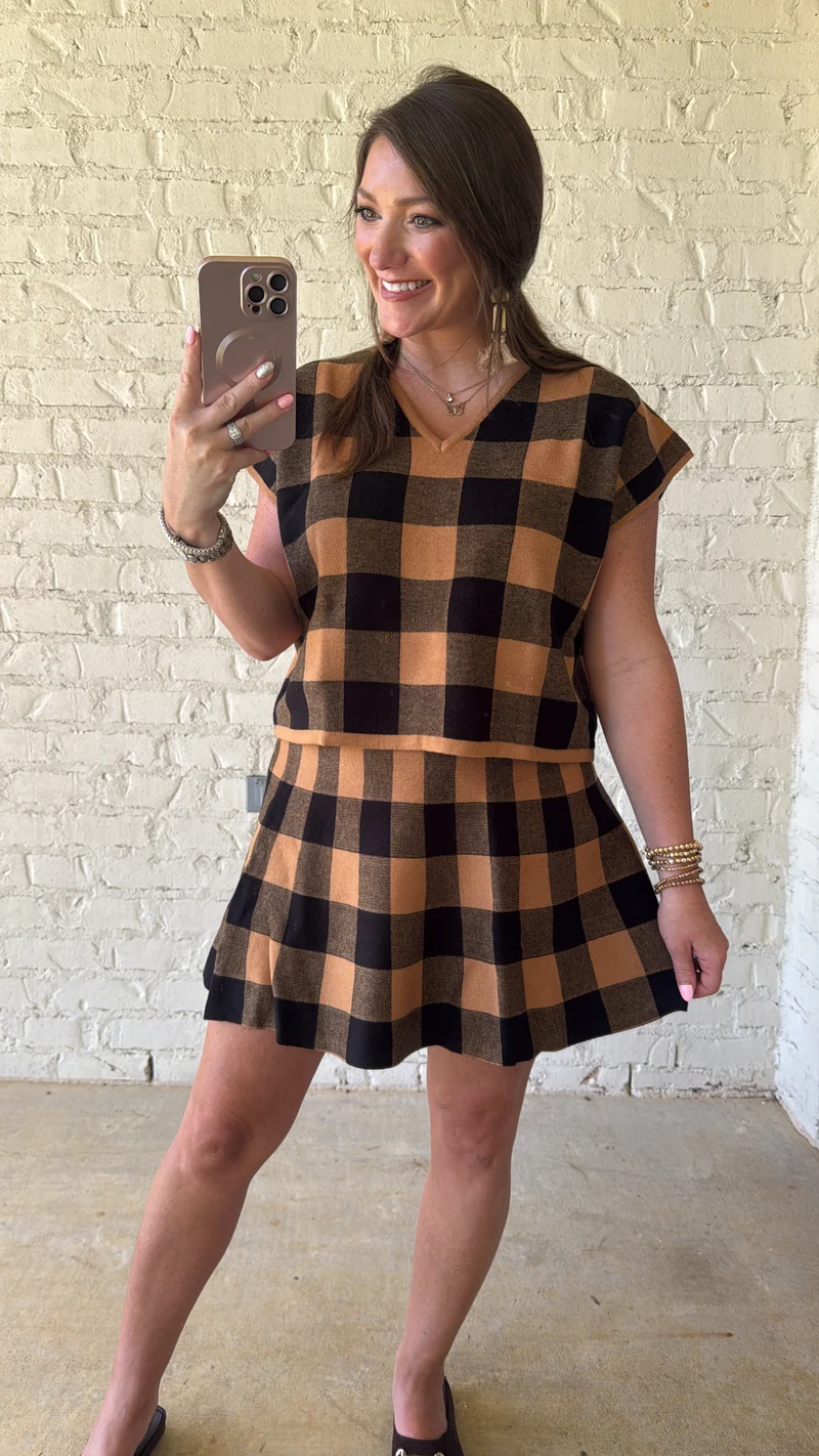 CHECKERED TOP & FLARE SKIRT SET (LM-0081)
