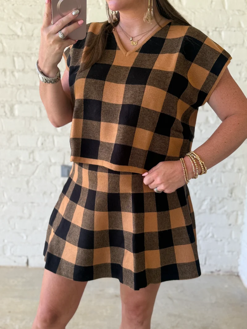 CHECKERED TOP & FLARE SKIRT SET (LM-0081)