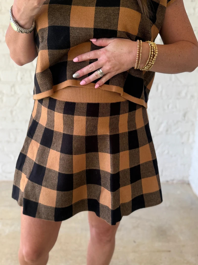 CHECKERED TOP & FLARE SKIRT SET (LM-0081)