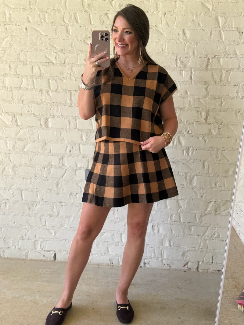 CHECKERED TOP & FLARE SKIRT SET (LM-0081)