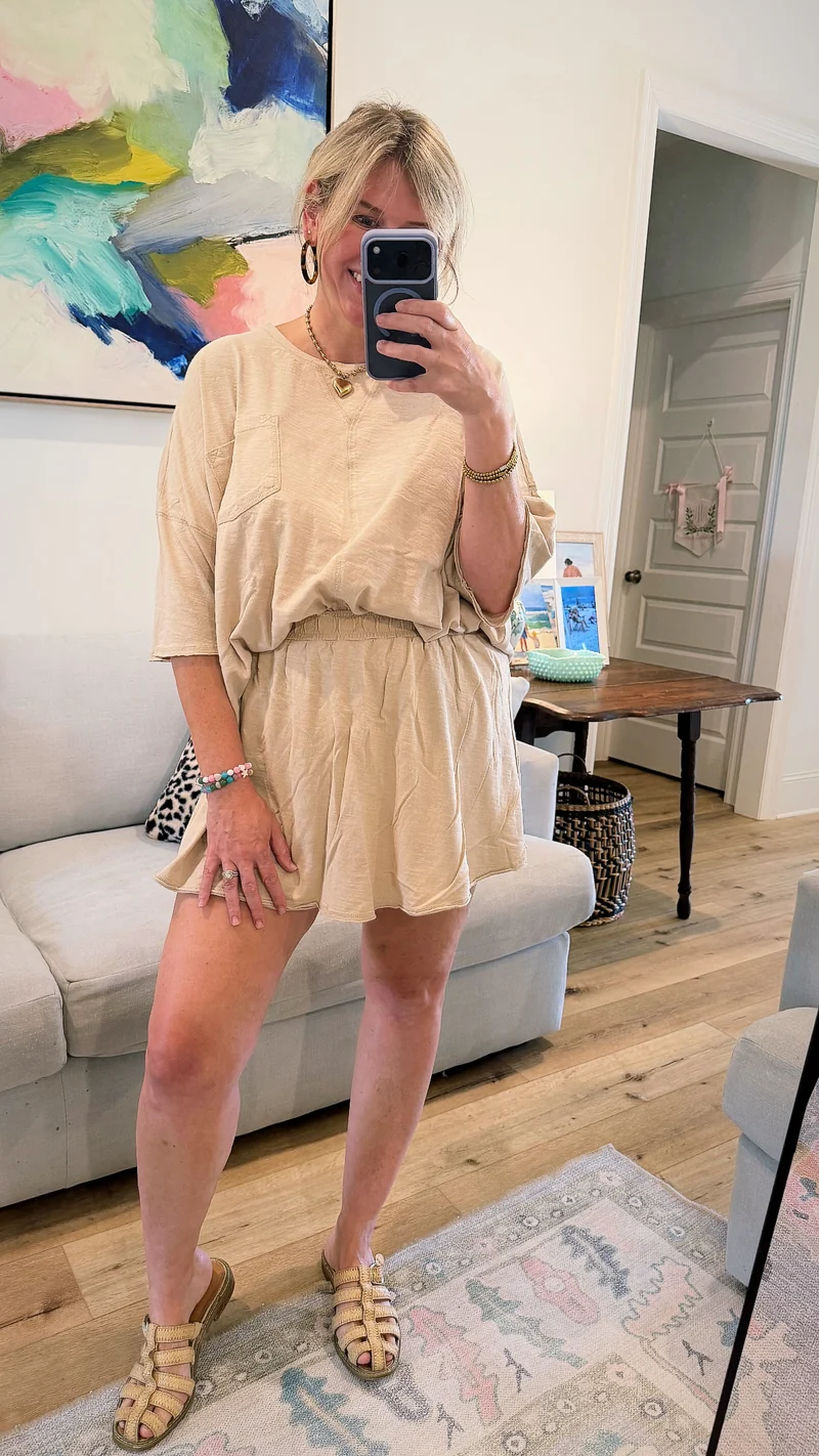 JERSEY KNIT SKORT SET IN BEIGE (LM-0077)
