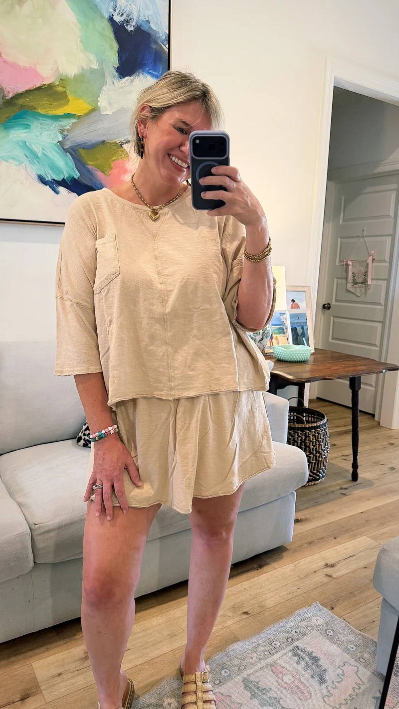 JERSEY KNIT SKORT SET IN BEIGE (LM-0077)