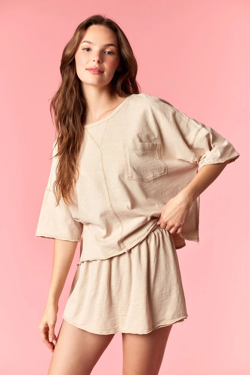 JERSEY KNIT SKORT SET IN BEIGE (LM-0077)