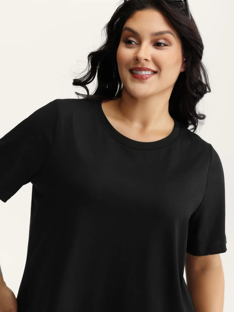 Stretchy Solid Crew Neck T-Shirt