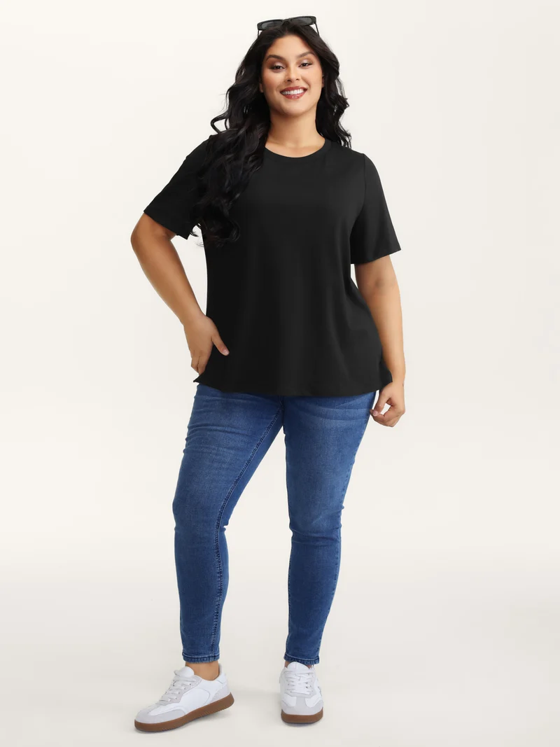 Stretchy Solid Crew Neck T-Shirt