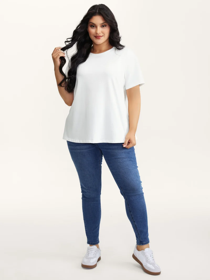 Stretchy Solid Crew Neck T-Shirt