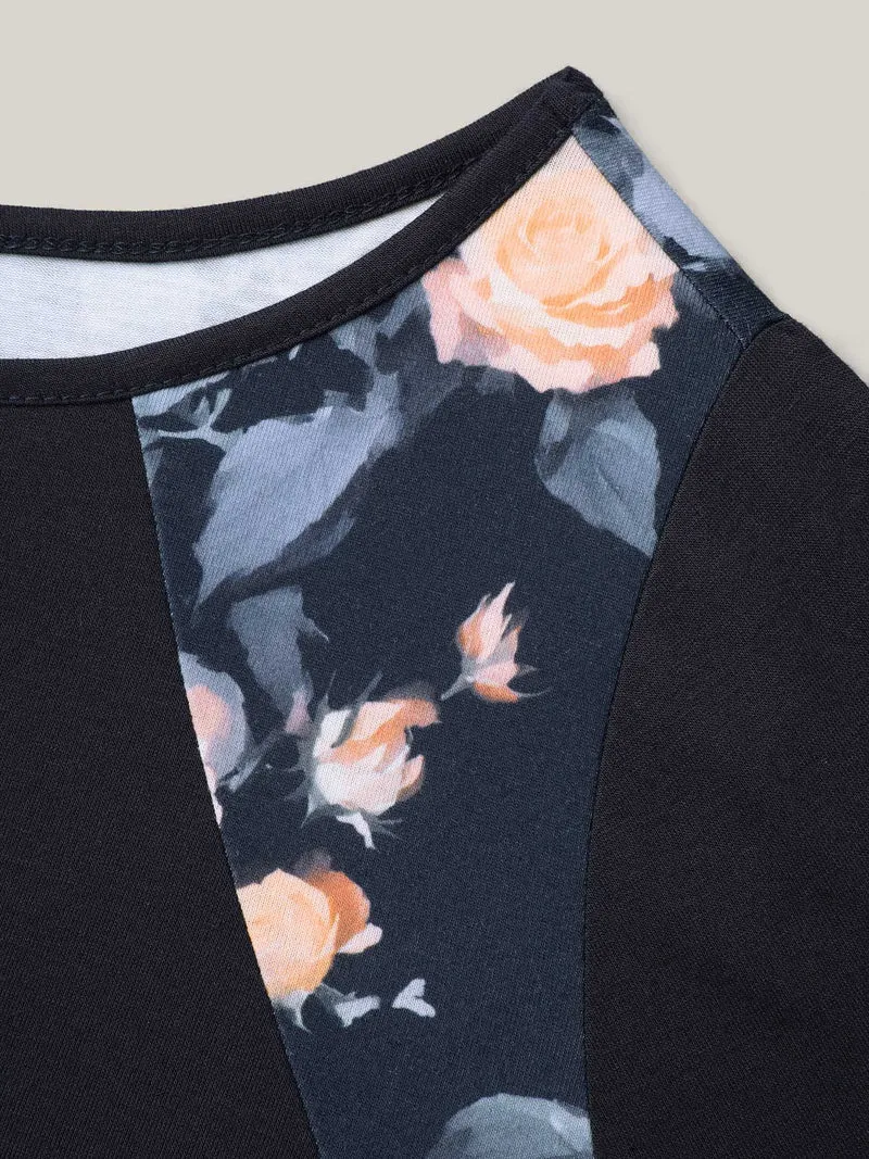 Round Neck Floral Print Patchwork Half Sleeve T-Shirt