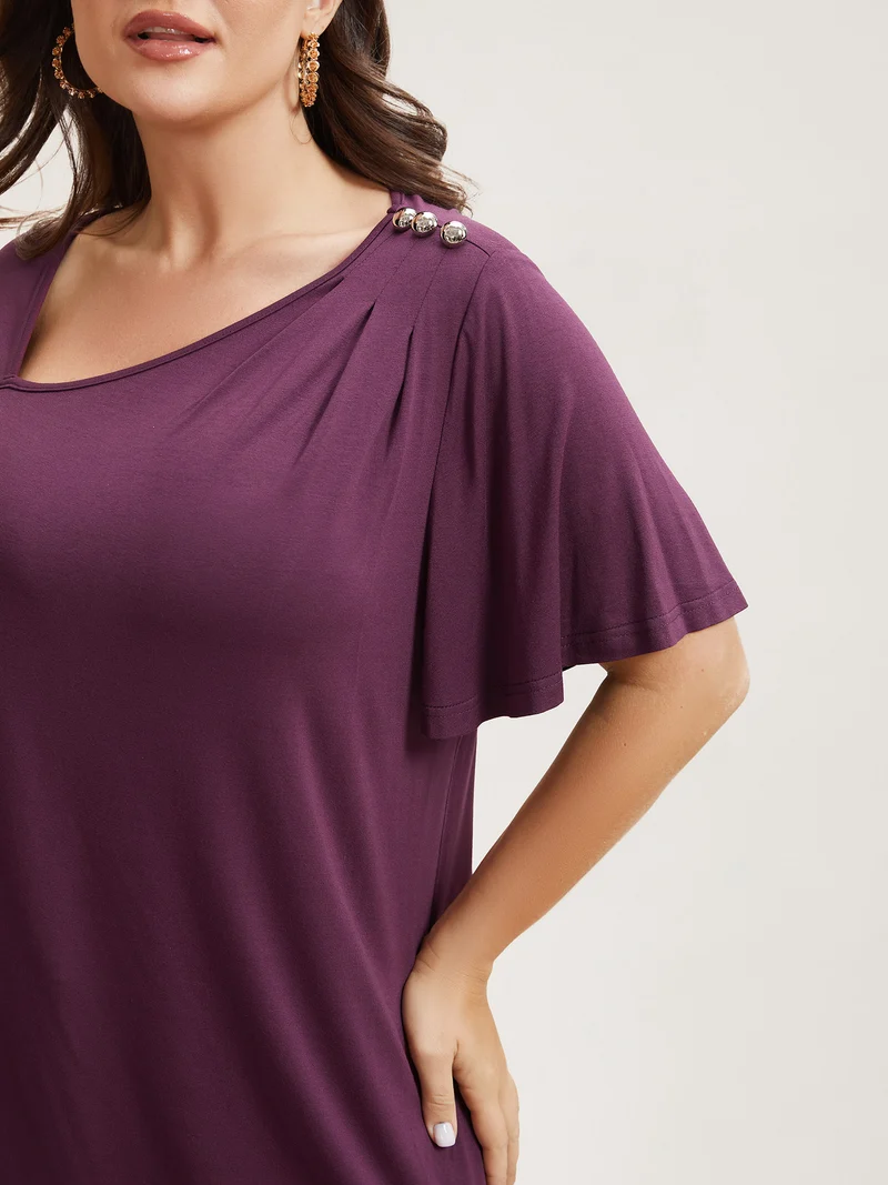 Supersoft Asymmetrical Neckline Flutter Sleeve T-Shirt
