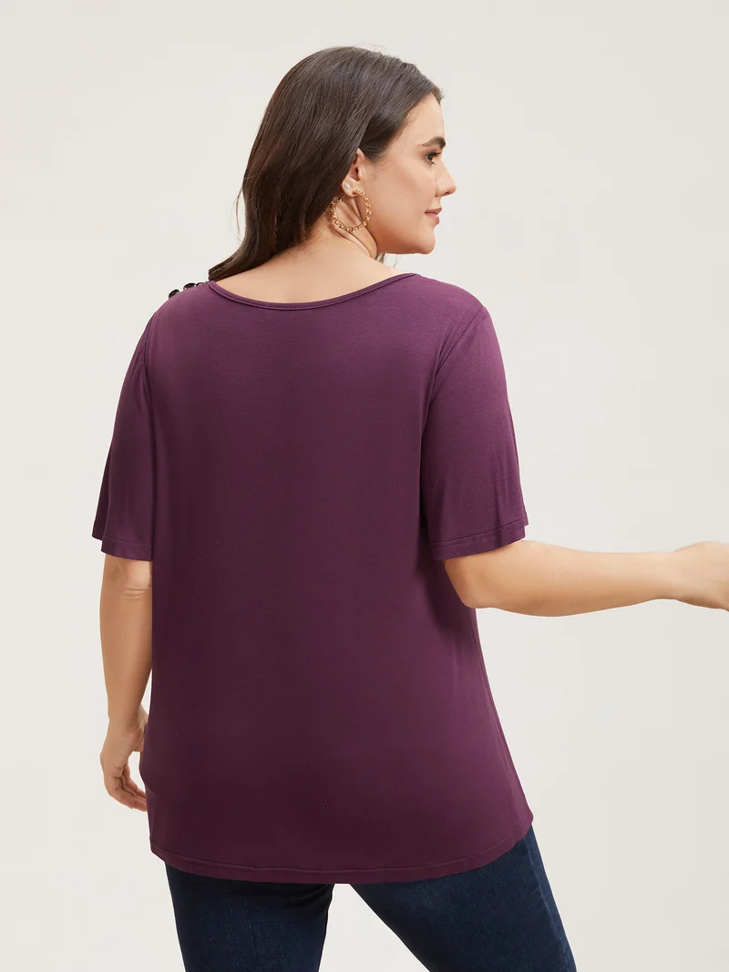 Supersoft Asymmetrical Neckline Flutter Sleeve T-Shirt