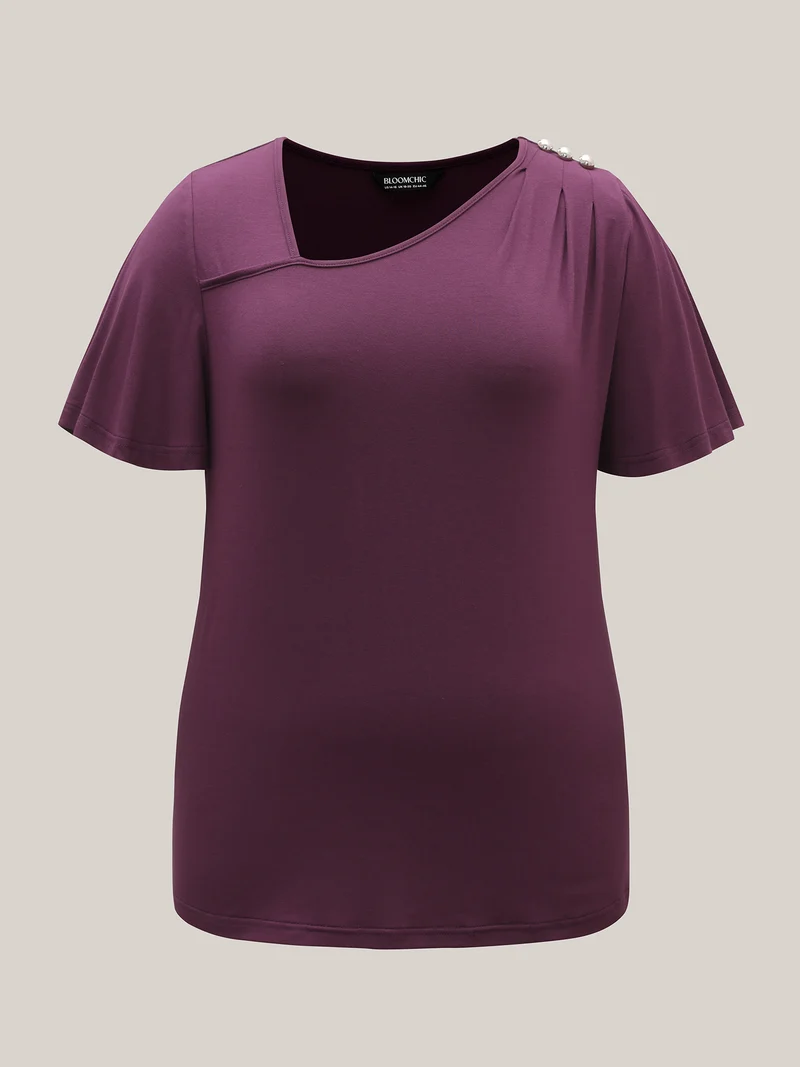 Supersoft Asymmetrical Neckline Flutter Sleeve T-Shirt