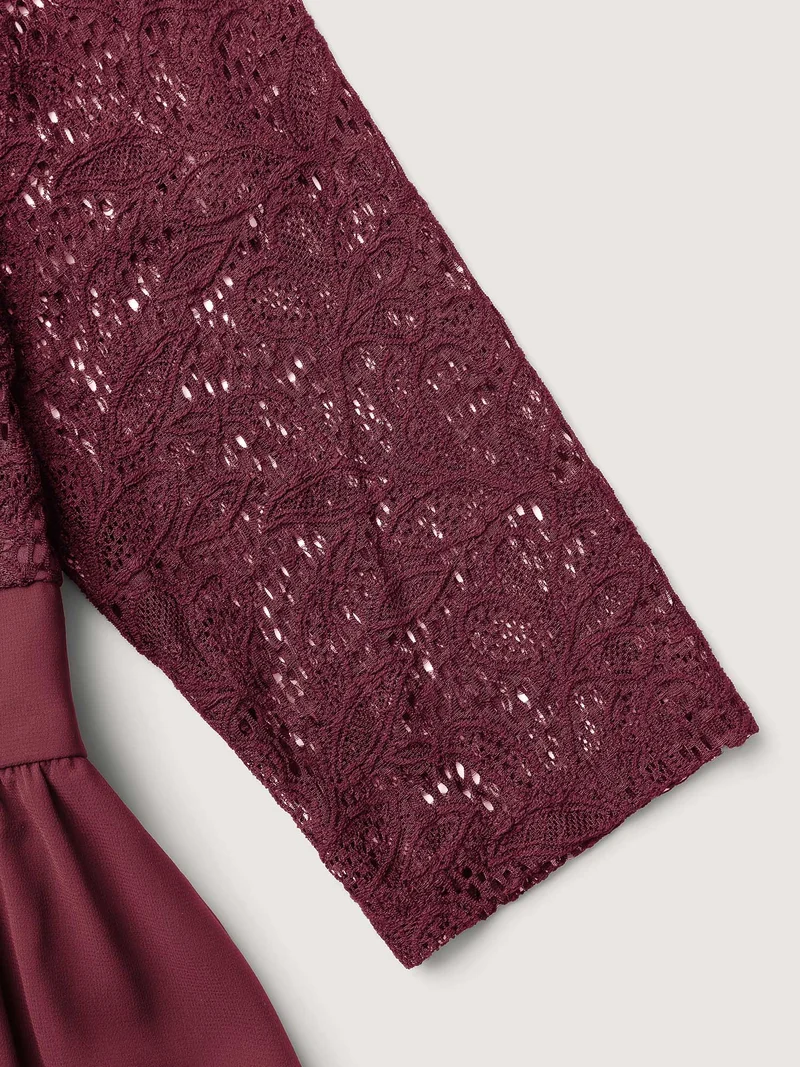 Lace Patchwork Shirred Midi Pocket Dress