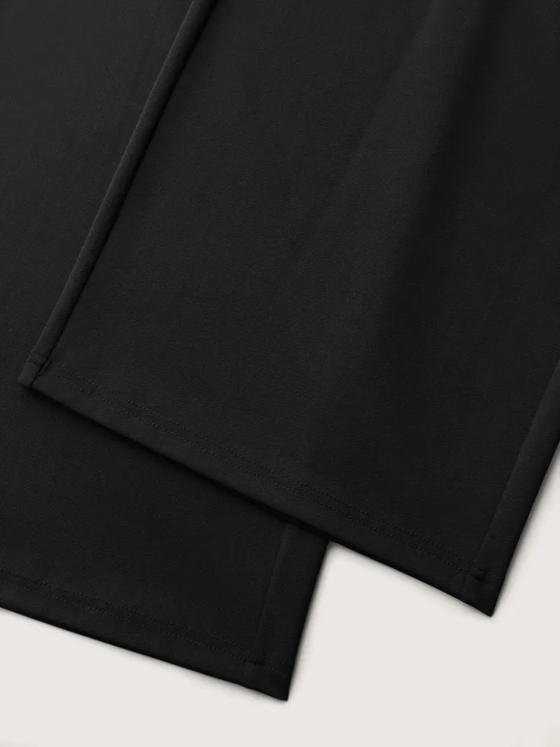 Solid Elastic Waist Pleated Wide Leg Pants
