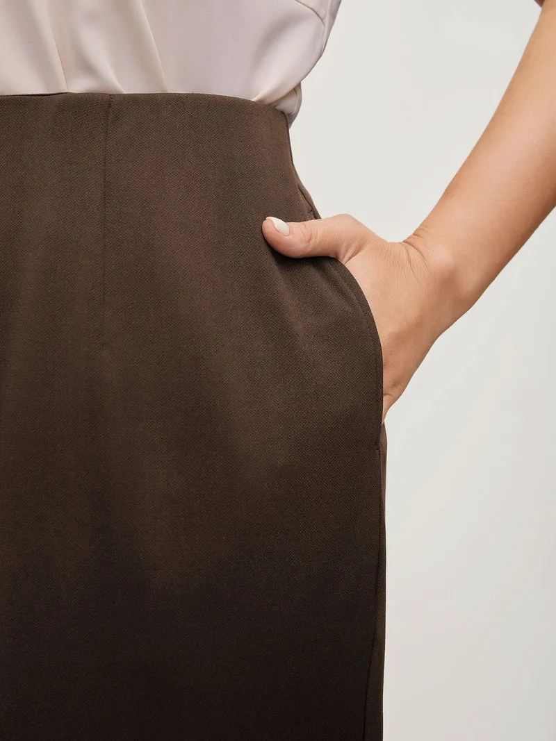 Solid Elastic Waist Pleated Wide Leg Pants