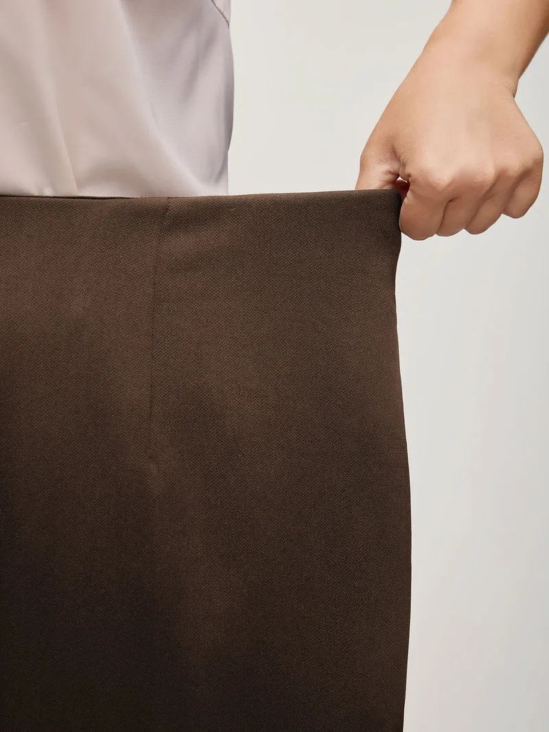 Solid Elastic Waist Pleated Wide Leg Pants