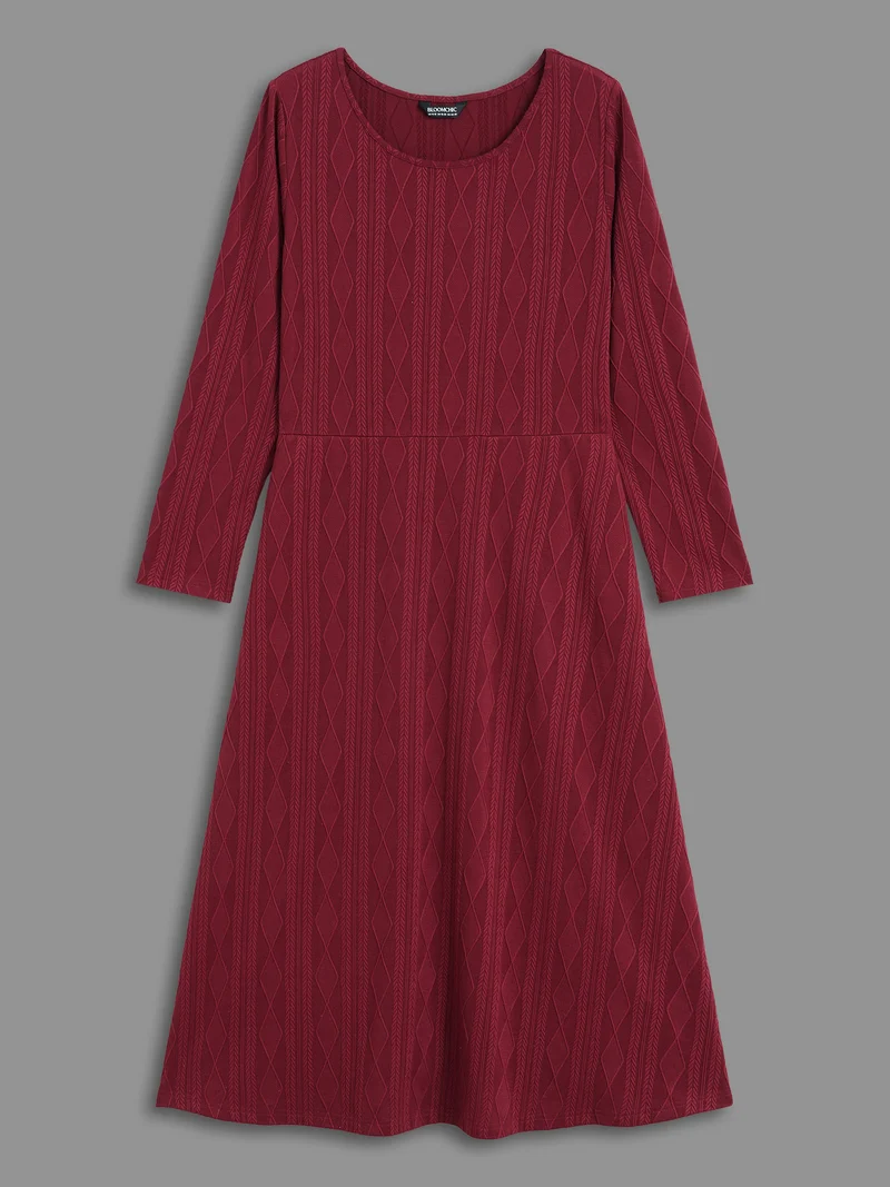 Textured Knit Fit-And-Flare Midi Dress