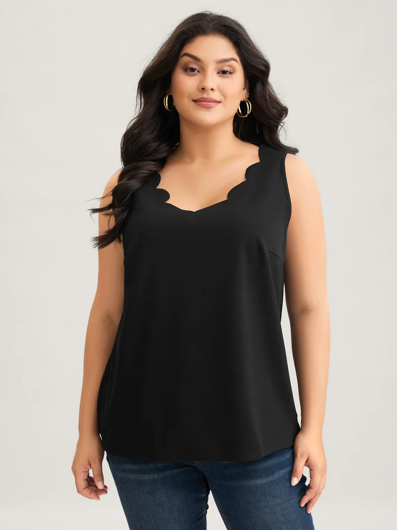 Solid V Neck Laser Cut Tank Top