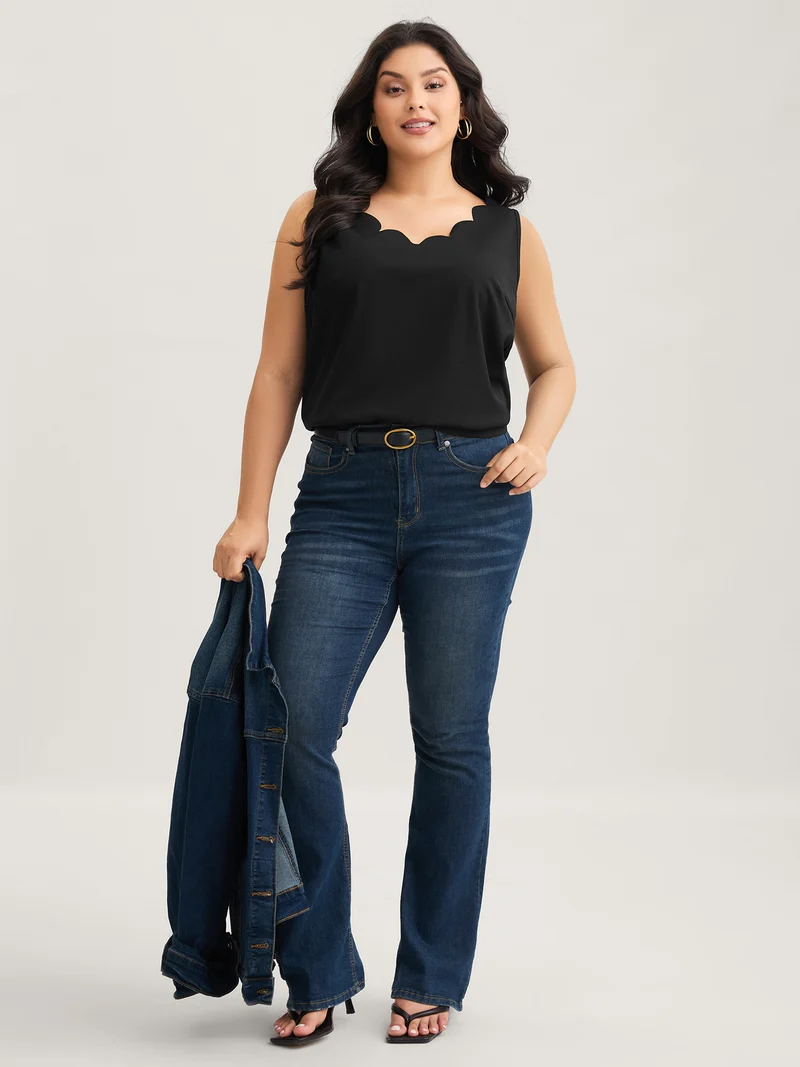 Solid V Neck Laser Cut Tank Top