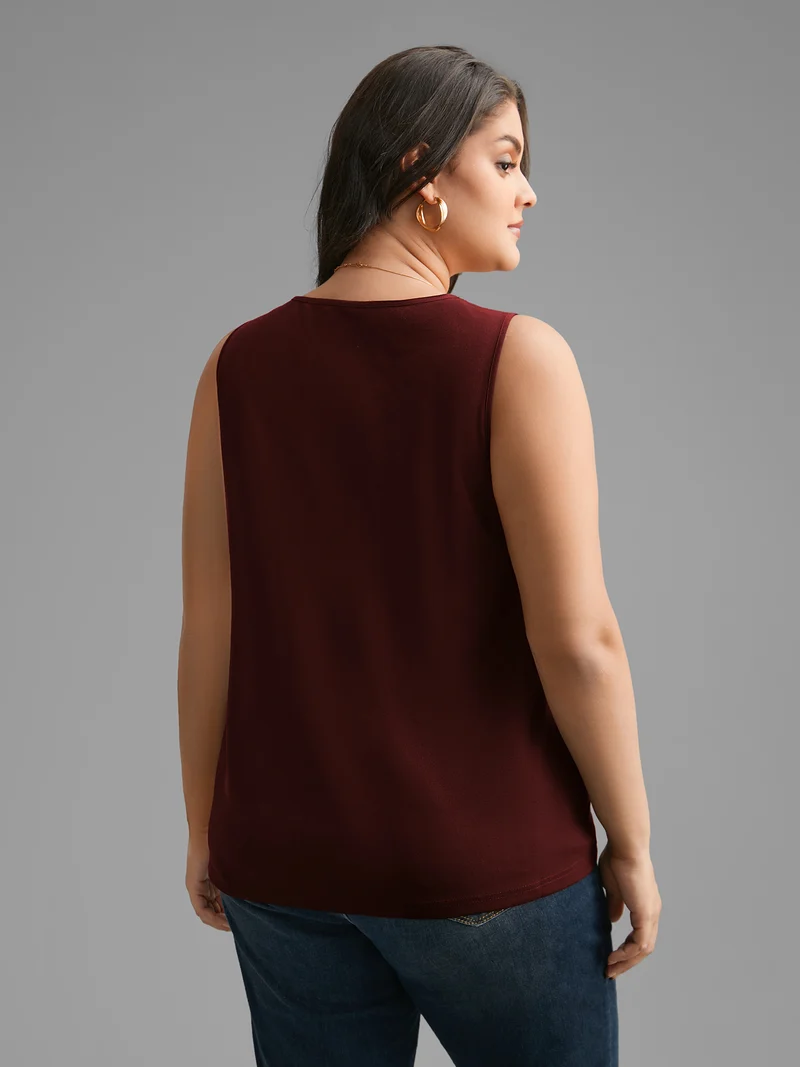 Solid V Neck Laser Cut Tank Top