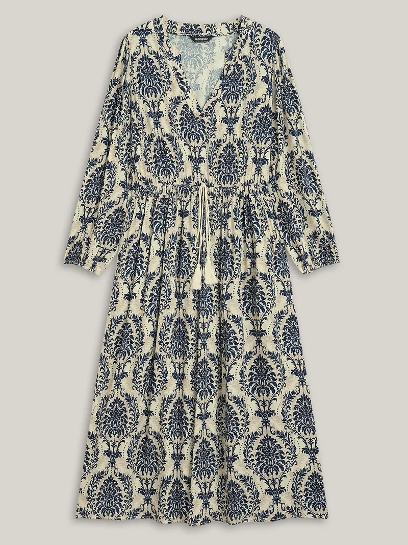 Boho Print Notched Tie Knot Maxi Dress