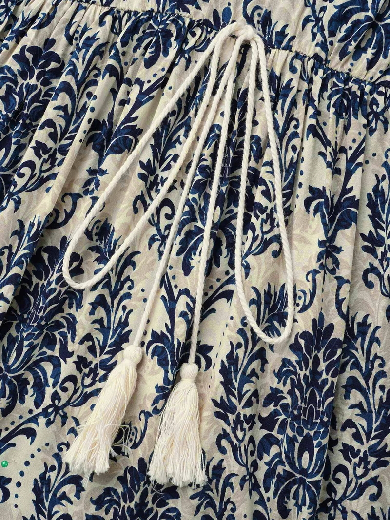 Boho Print Notched Tie Knot Maxi Dress
