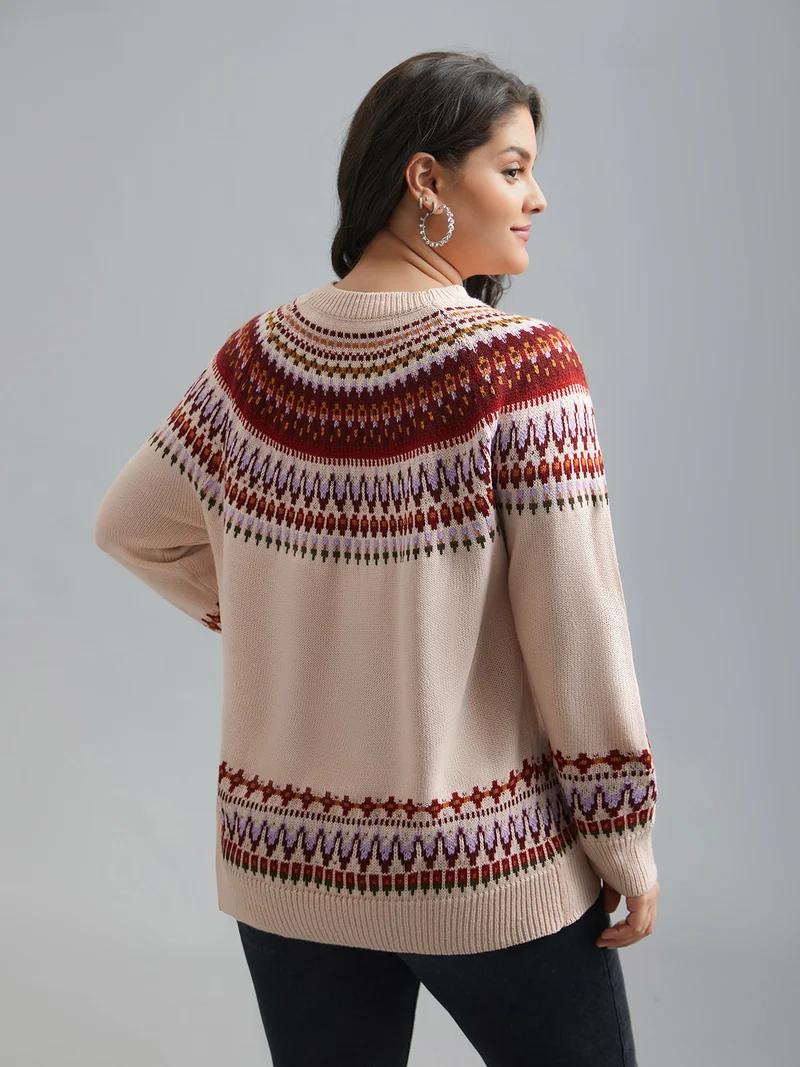 Round Neck Bandana Color Contrast Pullover
