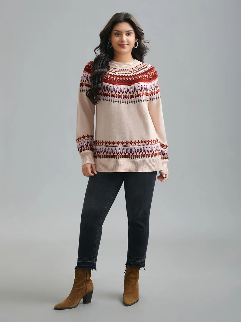 Round Neck Bandana Color Contrast Pullover