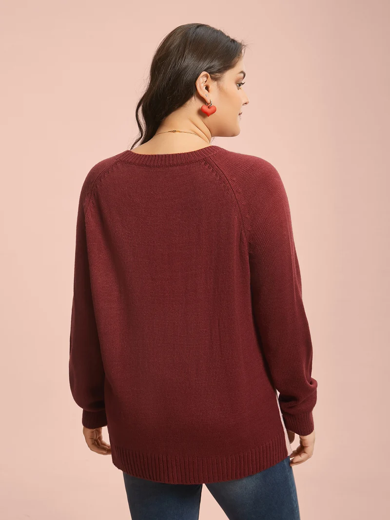 Timeless Romance Cable Knit Raglan Sleeve Pullover