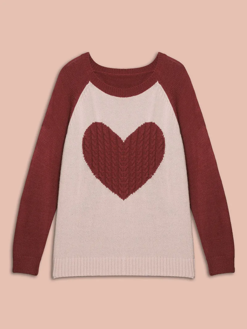 Timeless Romance Cable Knit Raglan Sleeve Pullover