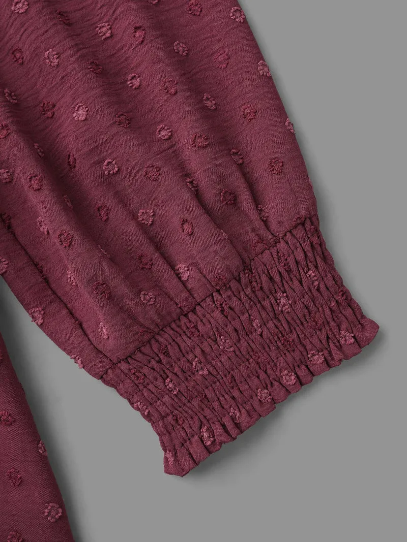 Notched Collar Textured Smocked Cuffs Dress