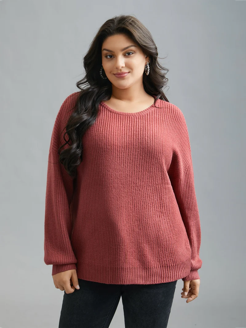 Open Wrap Back Textured Tied Pullover