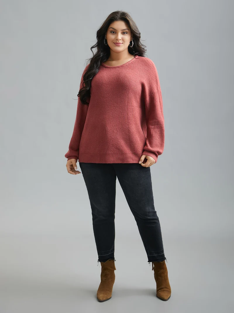 Open Wrap Back Textured Tied Pullover