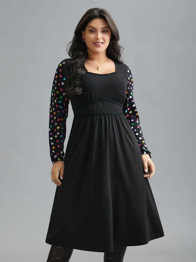 Polka Dot Sleeve Waist-Cinched Lace Dress