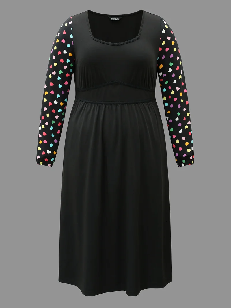 Polka Dot Sleeve Waist-Cinched Lace Dress