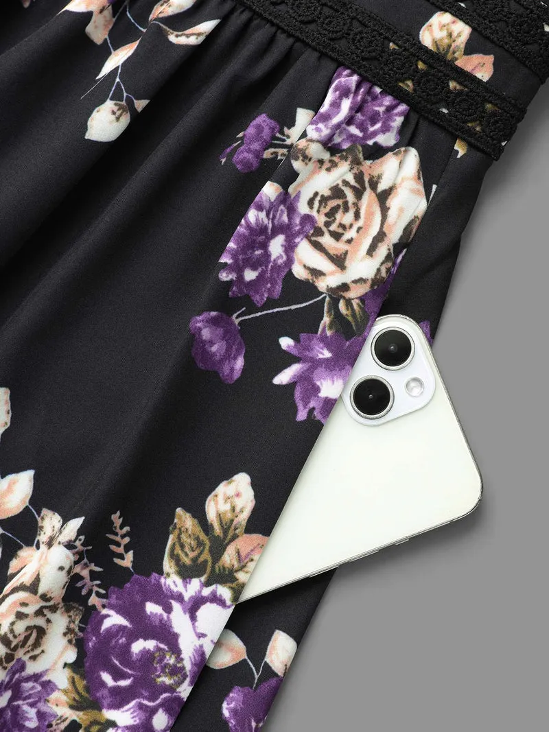 V-Neck Floral Bust Defining Lace Dress