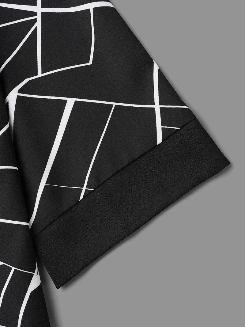Geometric Print Metal Detail Spliced Blouse