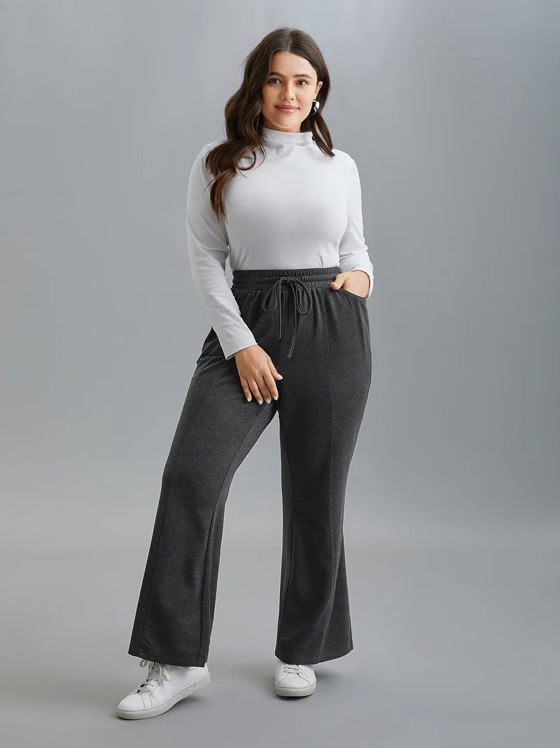 Plain Drawstring Elastic Waist Bootcut Pants