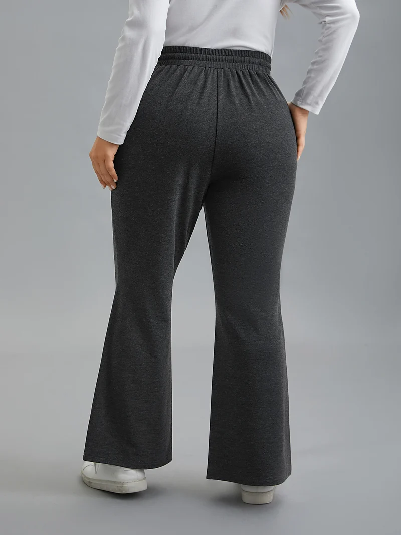 Plain Drawstring Elastic Waist Bootcut Pants