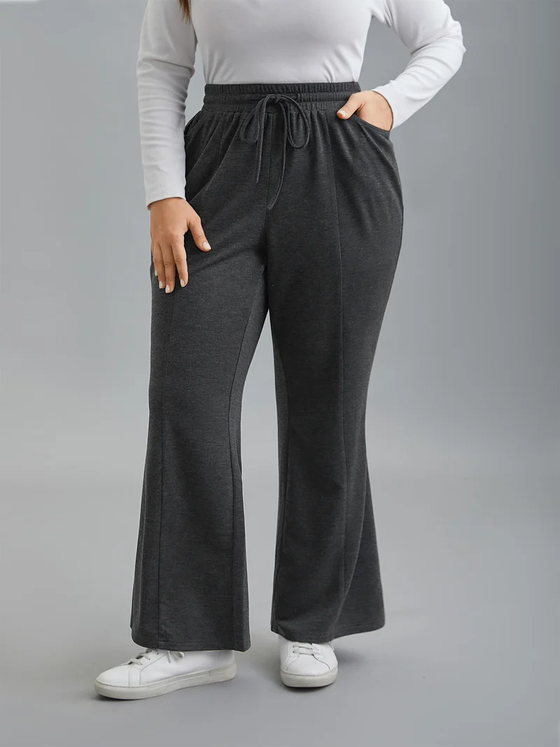 Plain Drawstring Elastic Waist Bootcut Pants