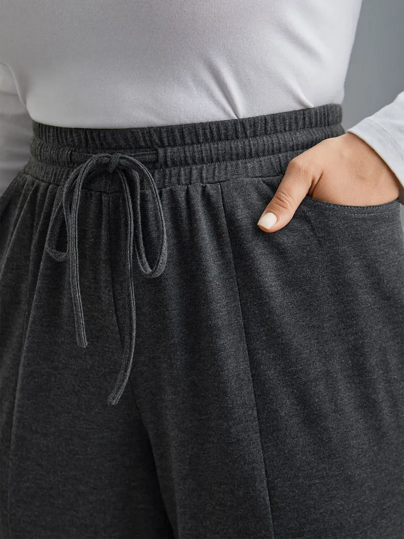 Plain Drawstring Elastic Waist Bootcut Pants