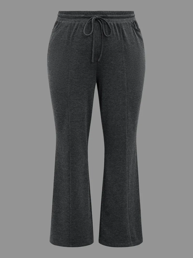 Plain Drawstring Elastic Waist Bootcut Pants