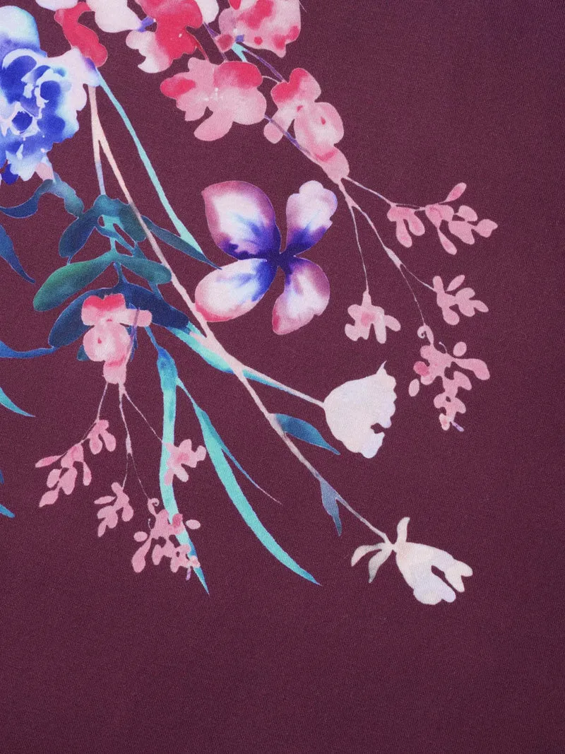 V Neck Floral Print Stretchy T-Shirt