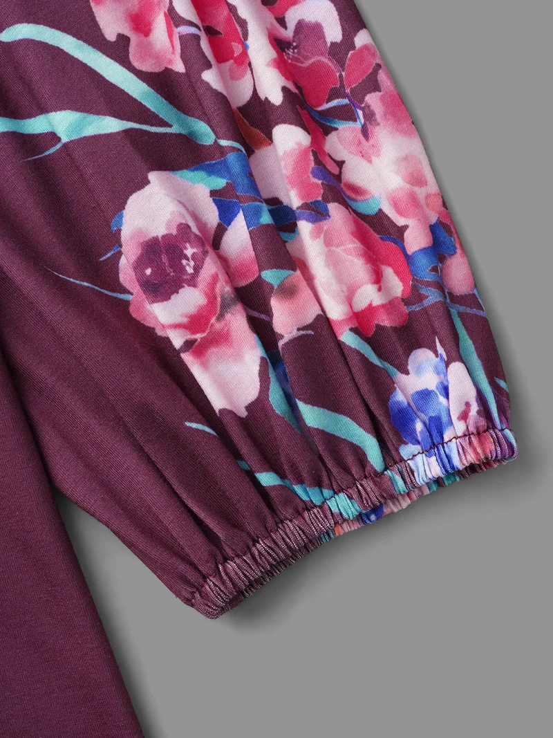 V Neck Floral Print Stretchy T-Shirt