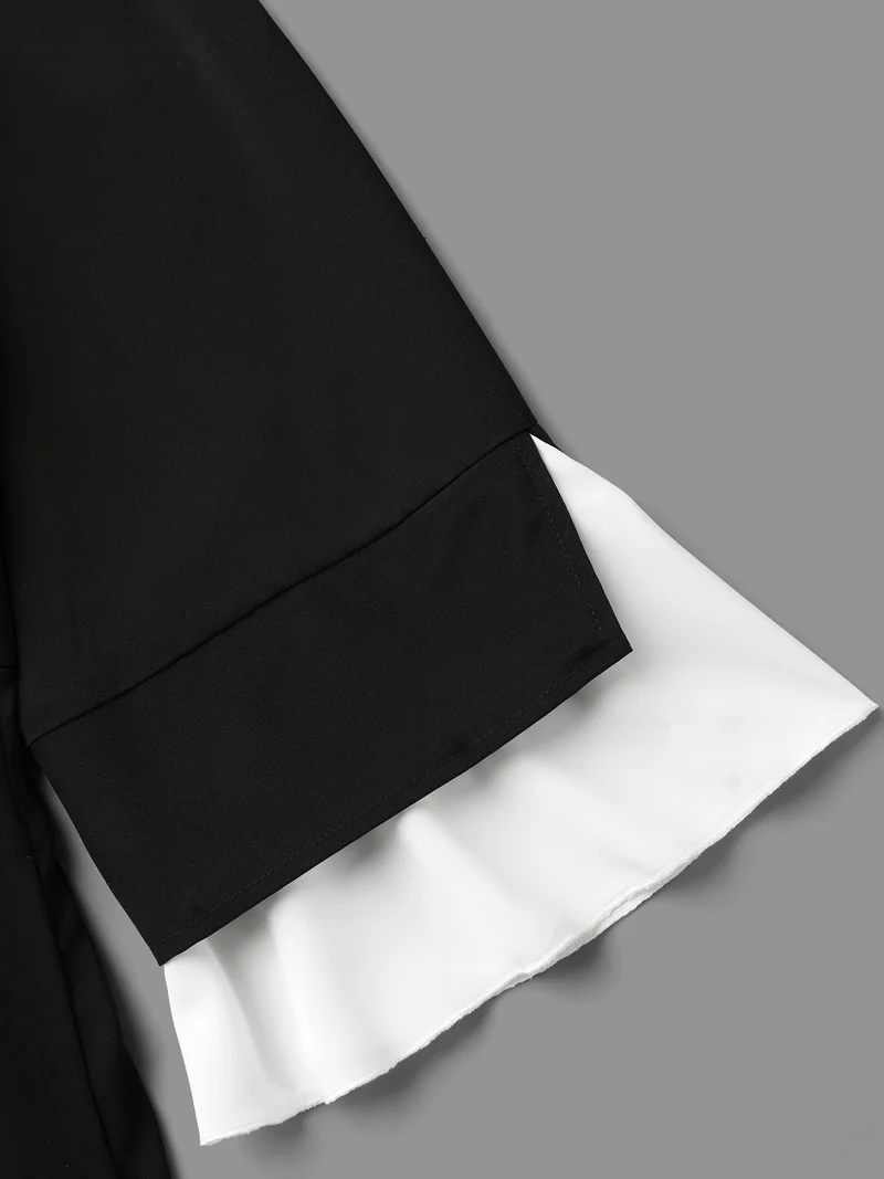 Color Contrast Tiered Skirt Pocket Midi Dress