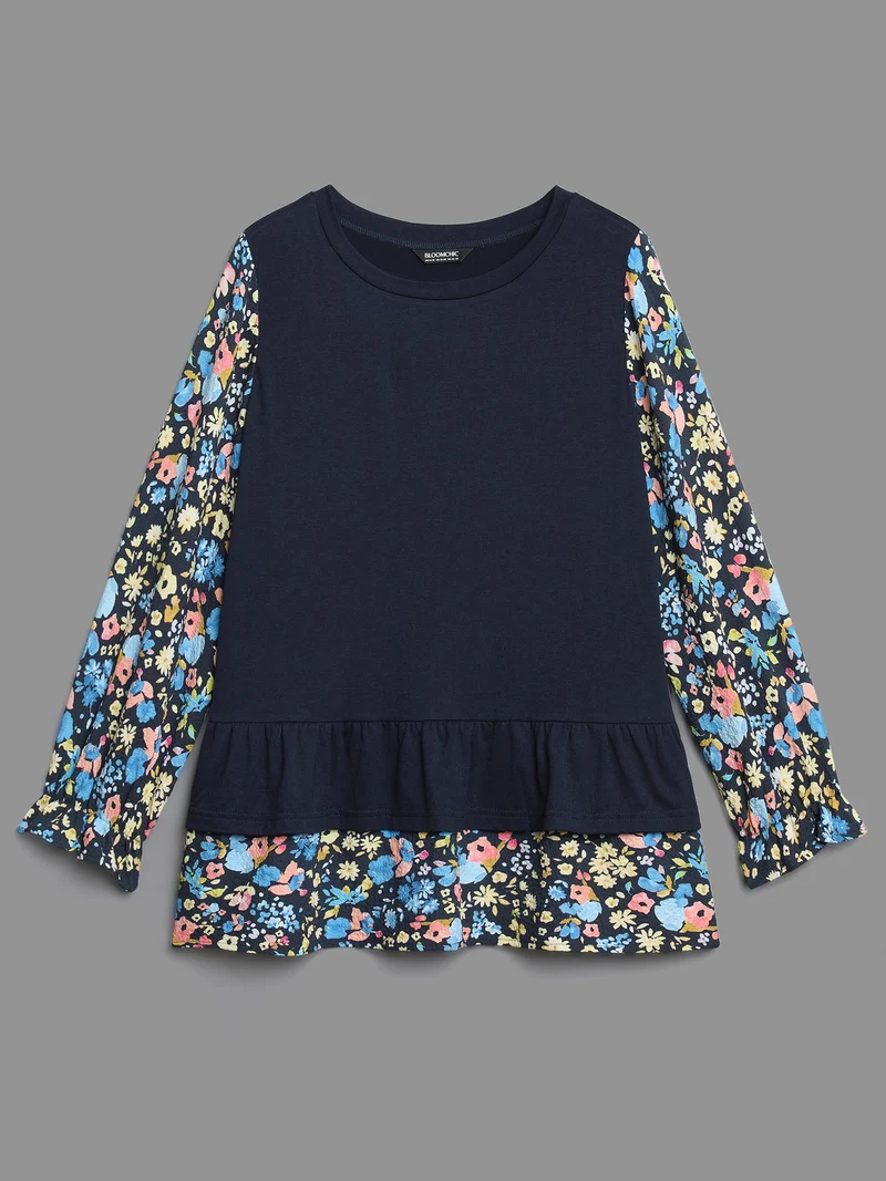 Floral Spliced Tiered Hem T-Shirt