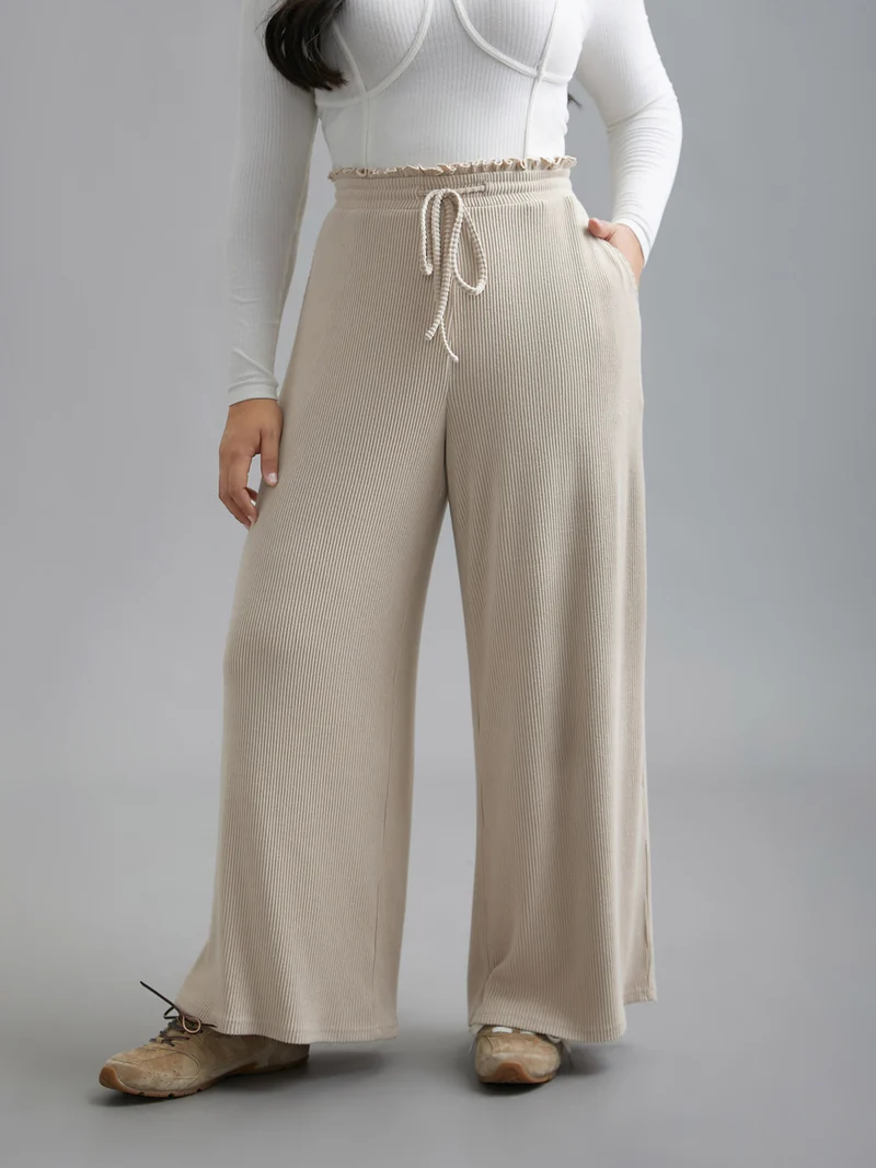 Solid Drawstring Fit Stretch Pants