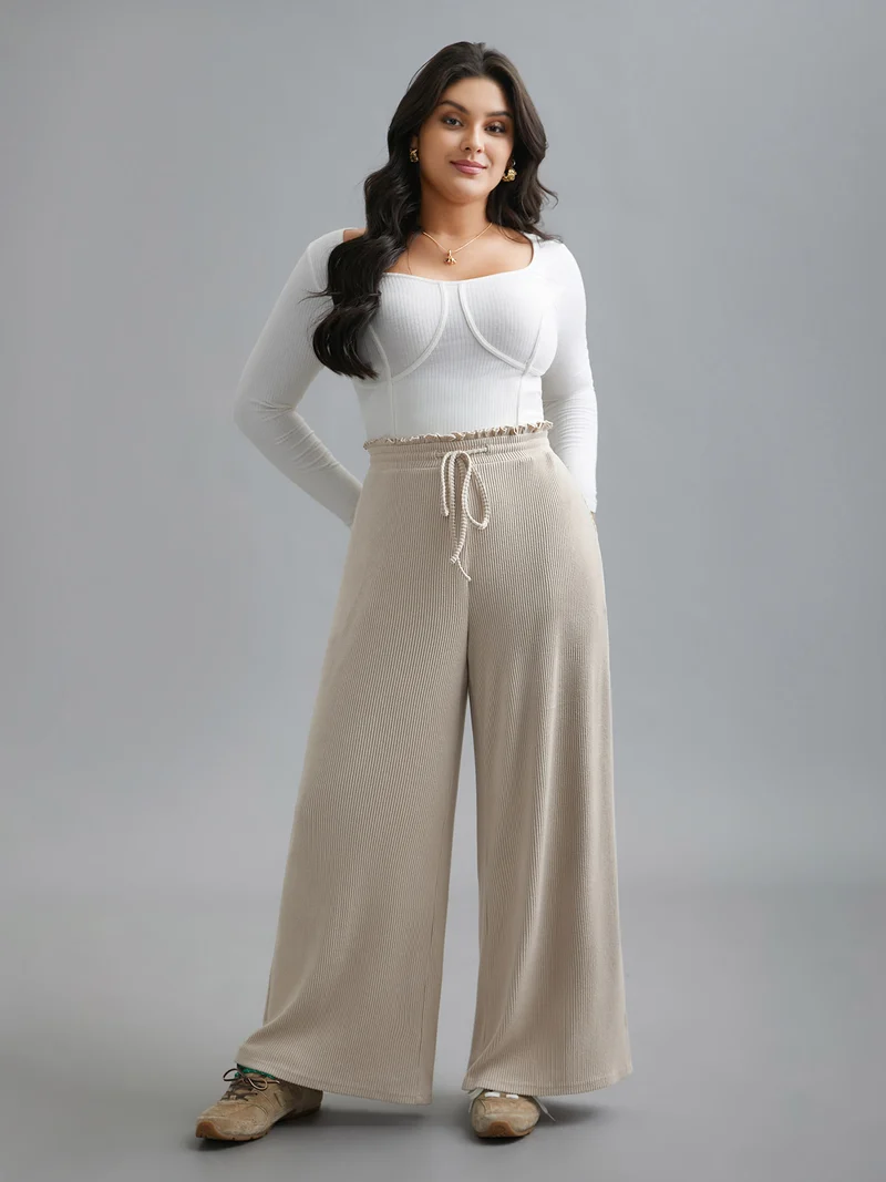 Solid Drawstring Fit Stretch Pants