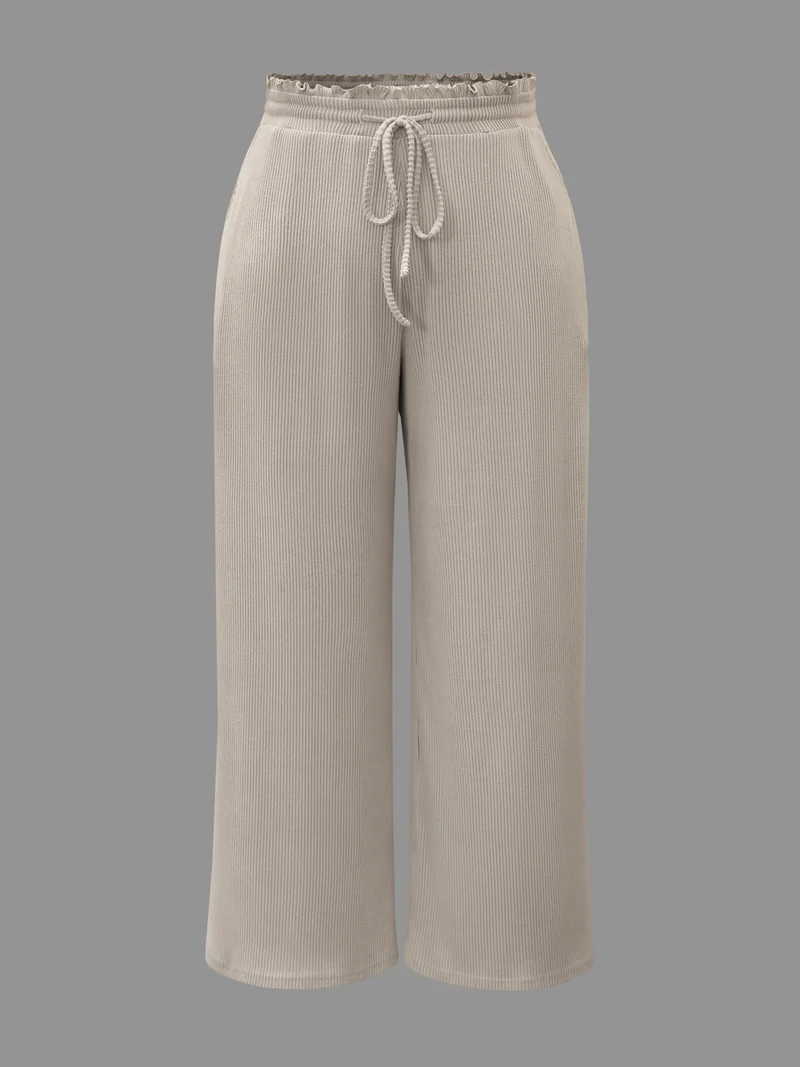 Solid Drawstring Fit Stretch Pants