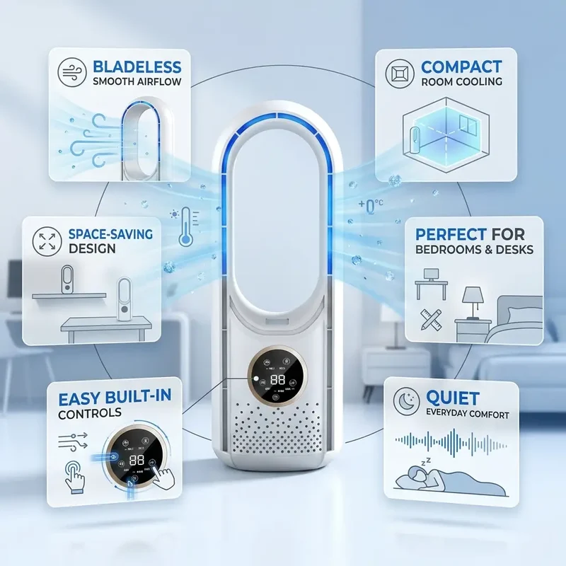 Portable Air Cooler | Compact Bladeless Cooling Unit | Quiet Efficient Design for Small Spaces