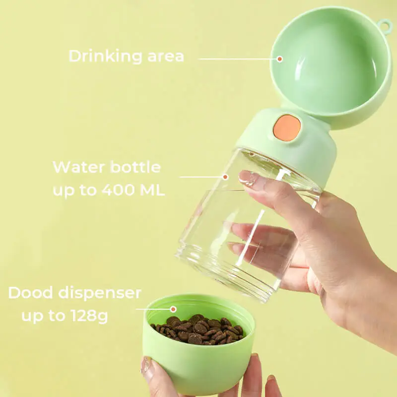 Portable Dog Water Bottle with Food Container for Walks Travel Hiking