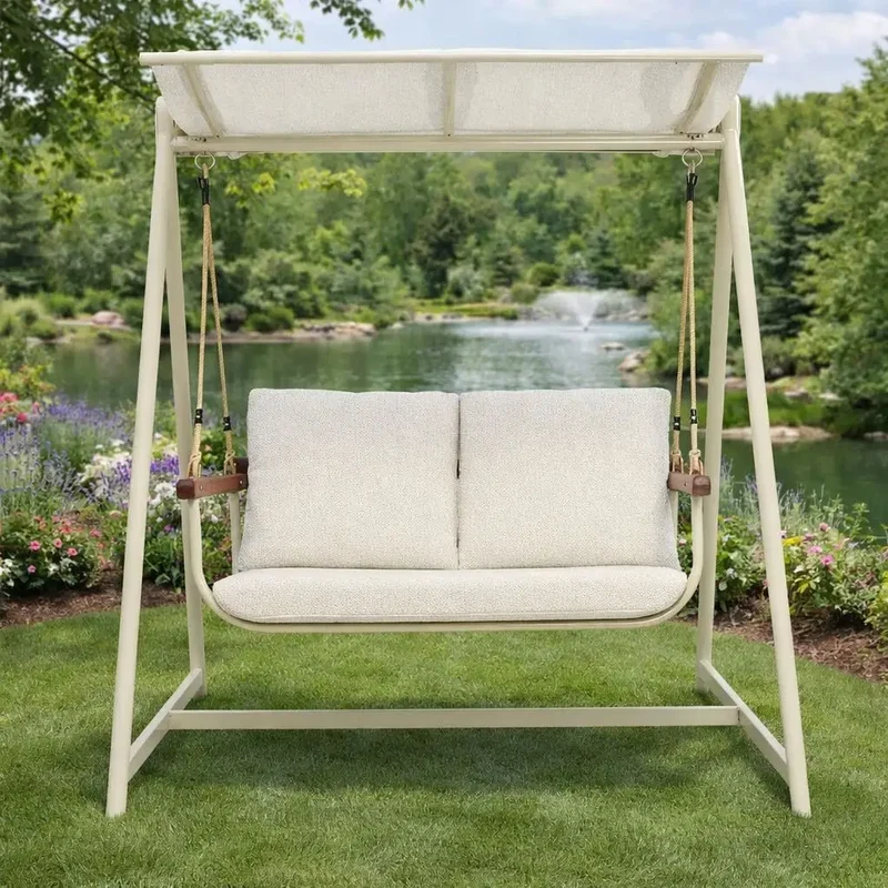 2-Seater Outdoor Garden Swing Chair with Canopy | Padded Patio Swing Seat